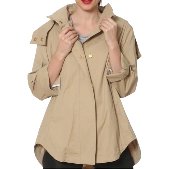 Ciao Milano Savina Hooded Anorak Beige Tan Rain Jacket Lightweight Coat Size M - Picture 1 of 13